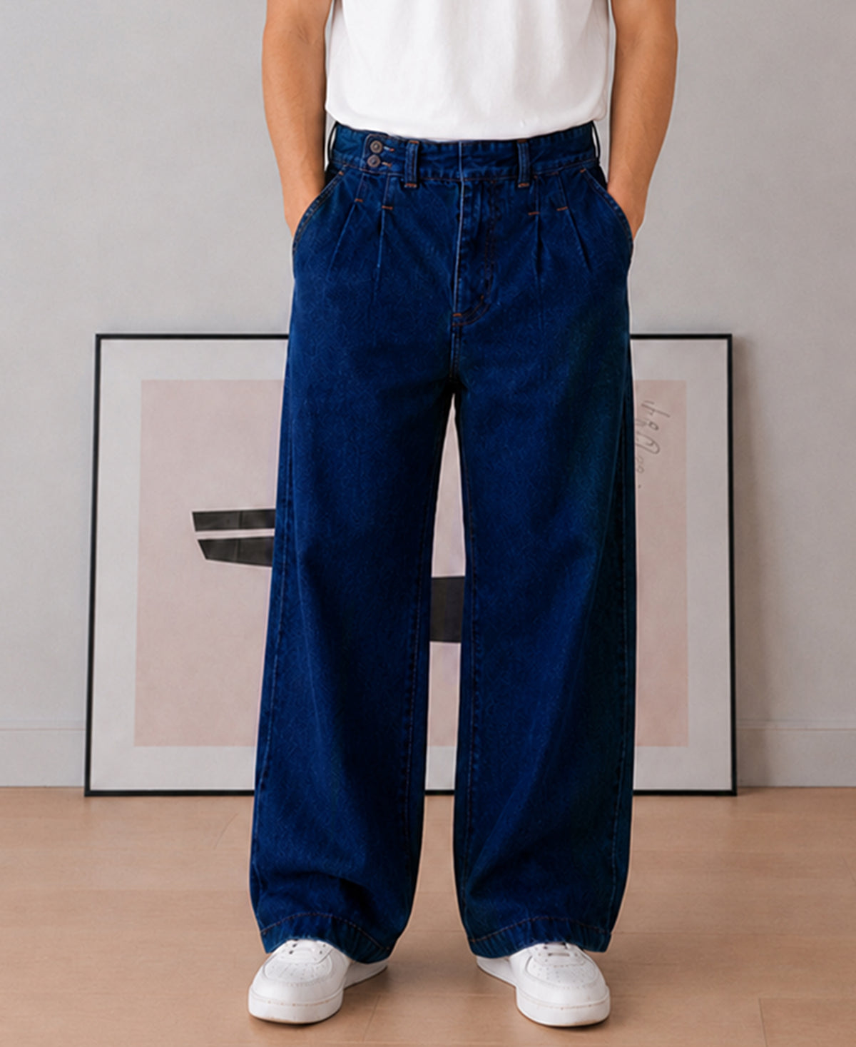 Indigo Pleated Denim Gurkha Pants