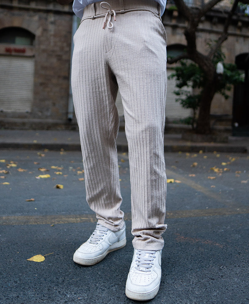 Beige Rib Knit Pant.