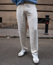 Beige Self Stripe Linen Pant.