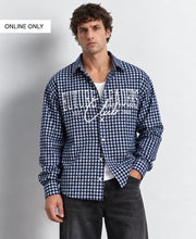 Blue Embroidered Micro Checks Shirt