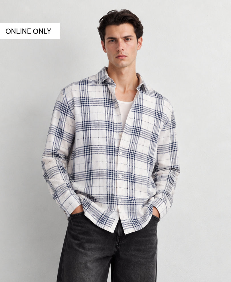 White Structured Checks Shirt