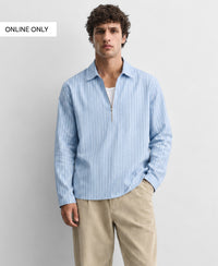 Blue Striped Zipper Shirt