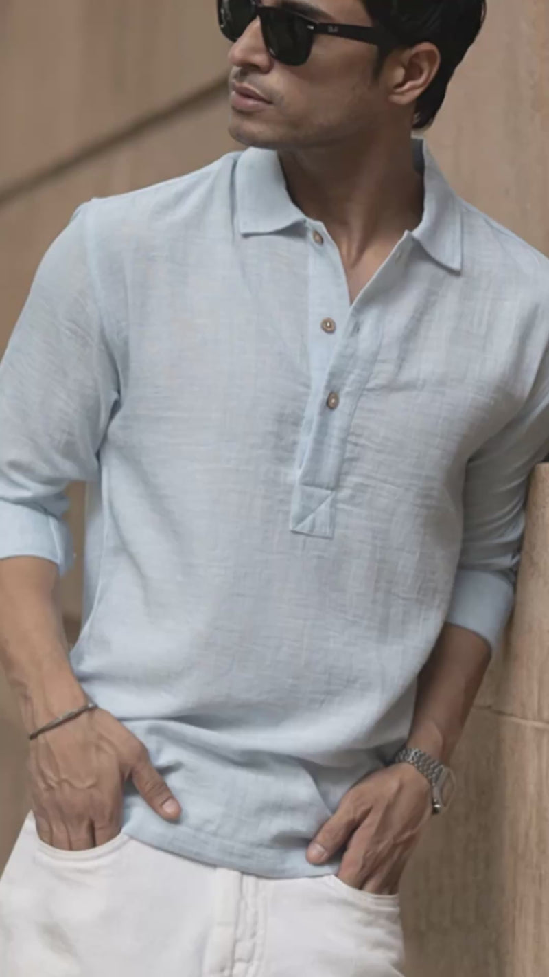 Light Blue Slub Kurta Shirt.