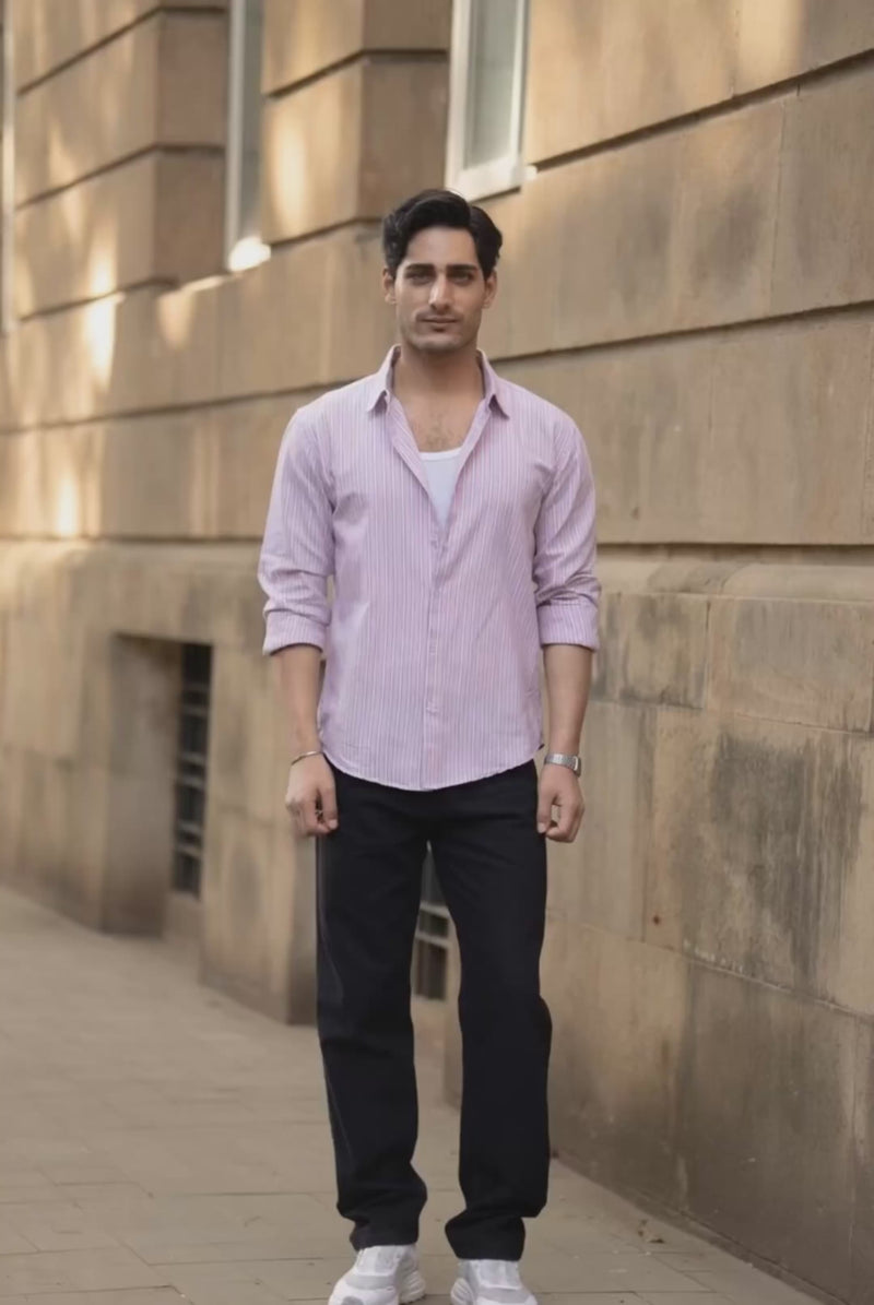 Light Pink Cotton Oxford Stripe Shirt.