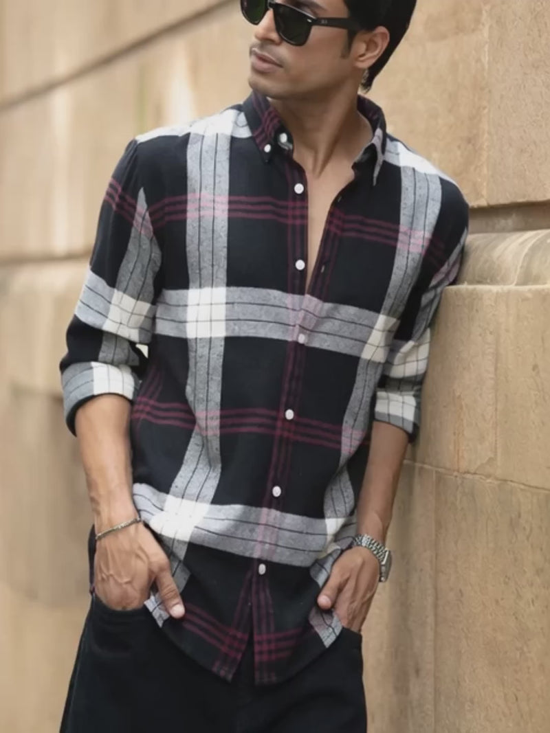 Black Checks Button Down Shirt.
