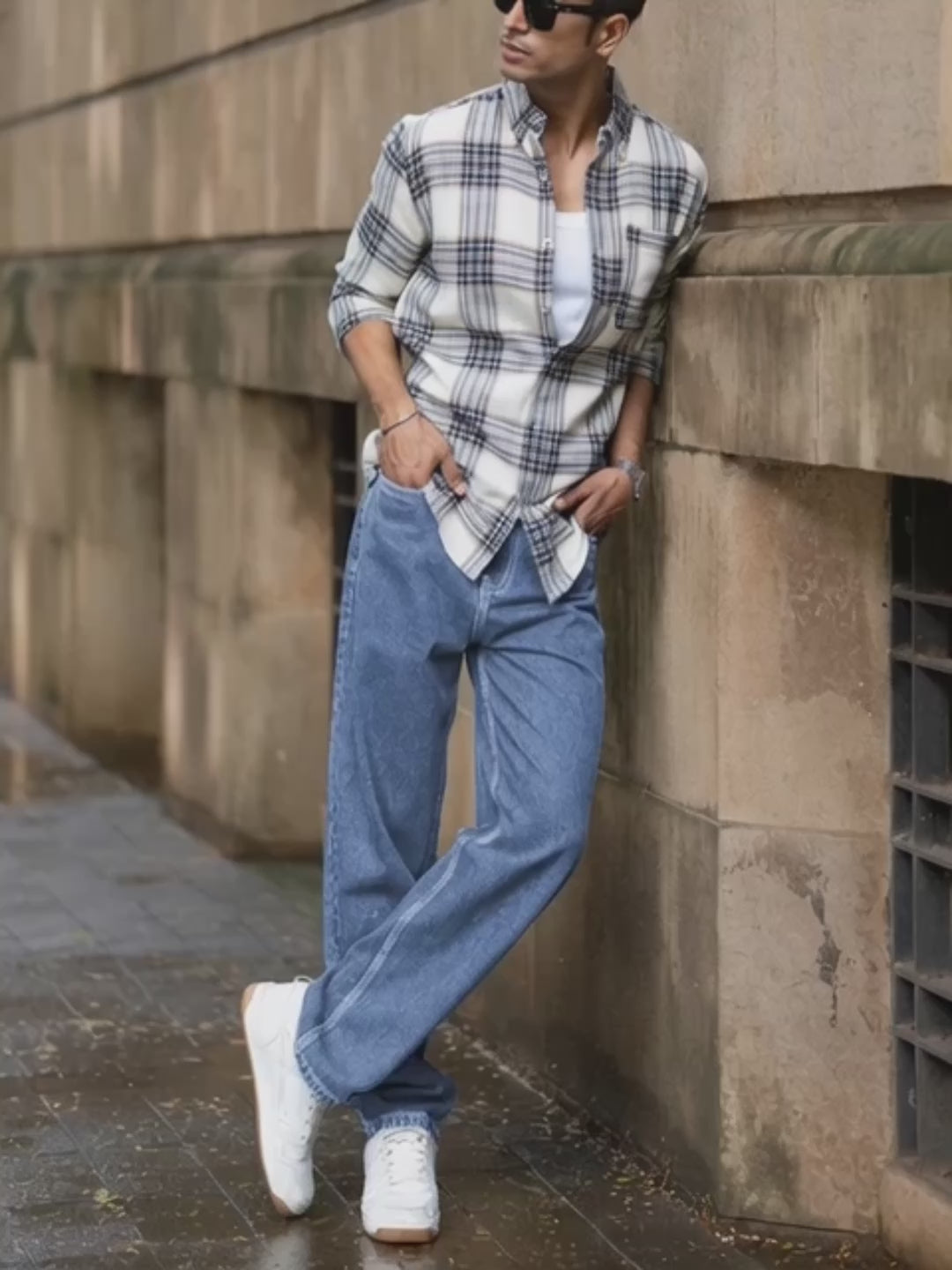 Load video: Multicolour Structured Checks Button Down Shirt.