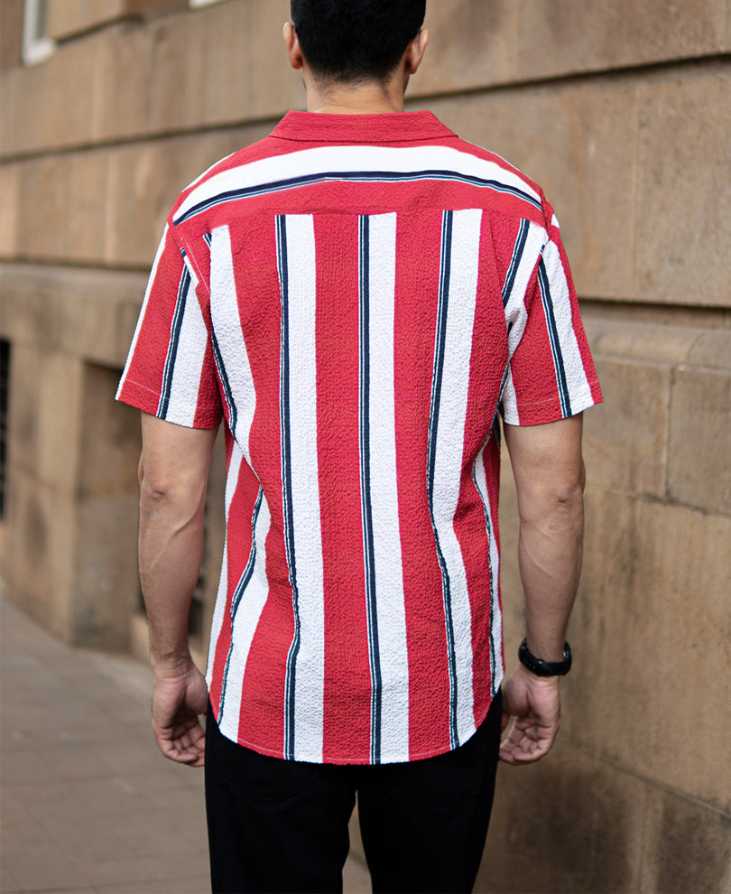 Red Textured Stripe Shirt.