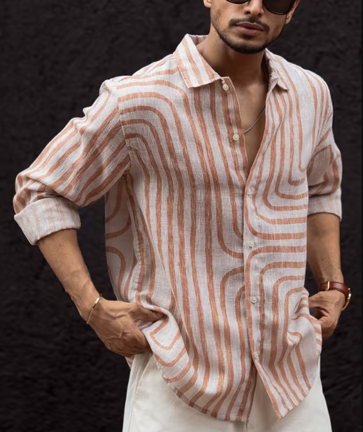 Rust Brown Regular Fit Full Sleeves Shirt.
