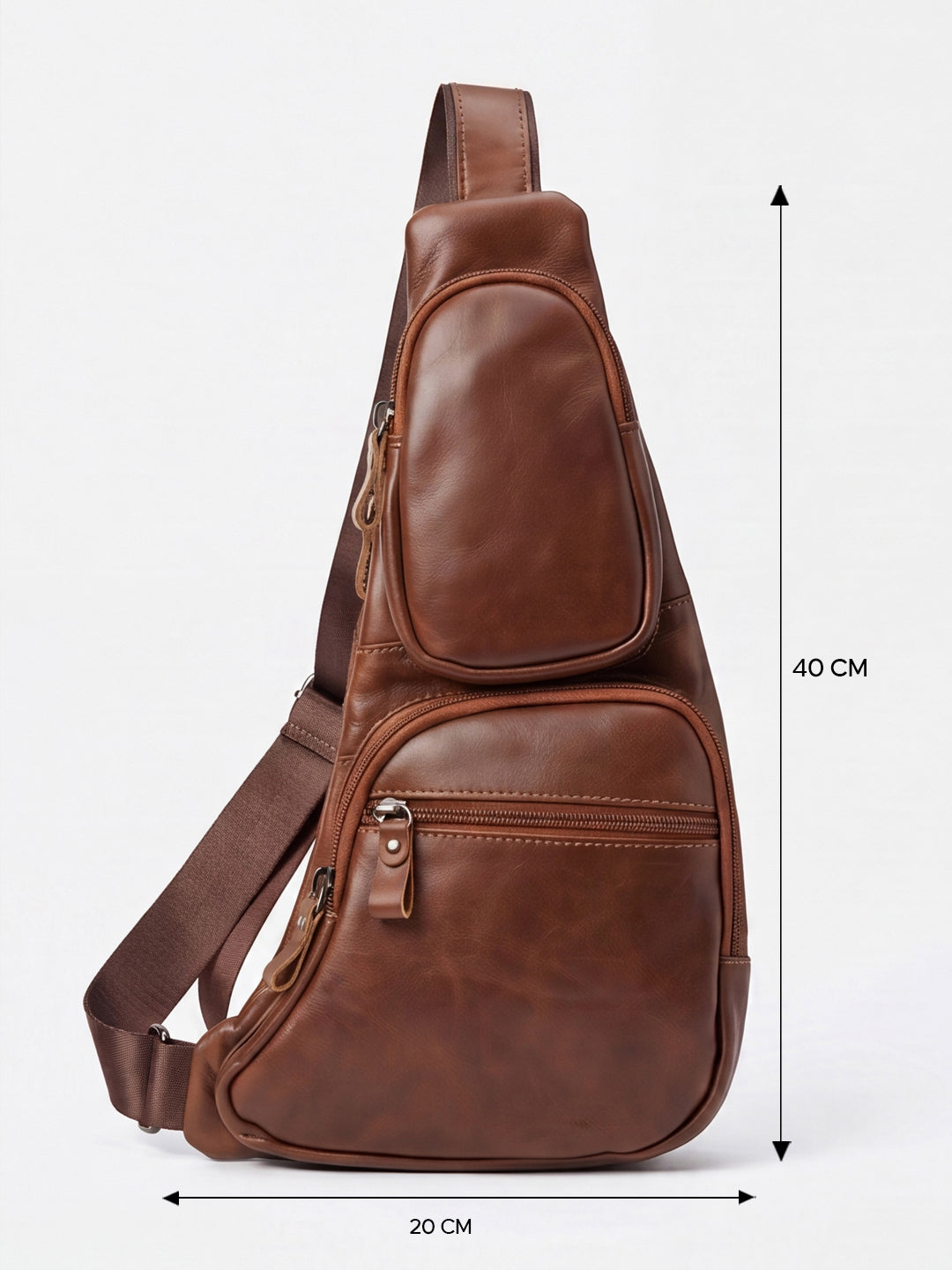 Tan Brown Multipockets Leather Bag